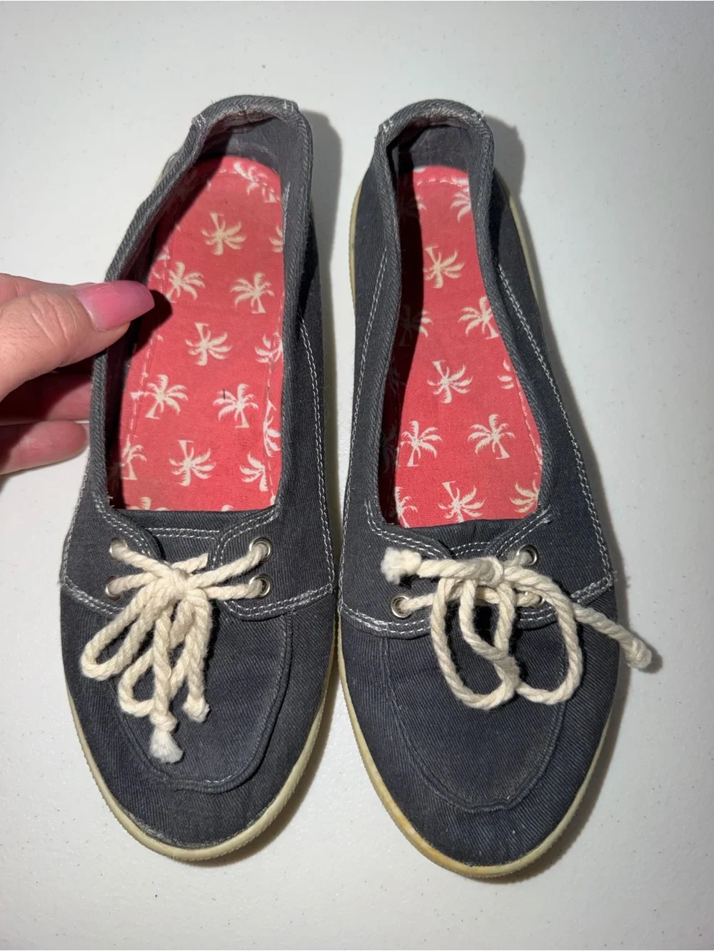 Women’s Faded Glory Dark Grey Nautical Canvas Boat Shoes size 6